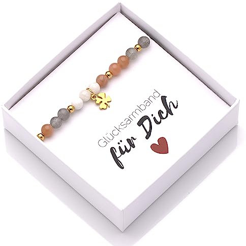 KARYSMA Glücksarmband Damen aus echten Edelsteinen mit Kleeblatt, Glücksbringer-Geschenk, Talisman, Geschenk zum Geburtstag
