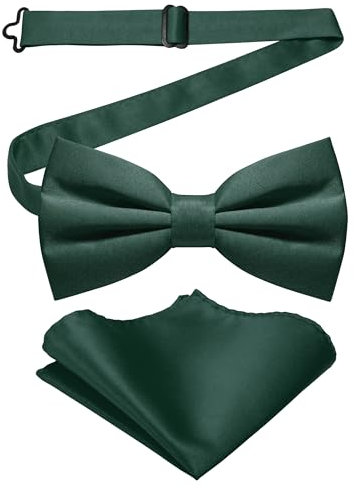 RBOCOTT Dark Green Bow Tie Bowtie and Pocket Square Set for Men(3)