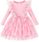Qiraoxy Ragazze Abiti Tulle Abito Da Principessa A Coste Maniche Lunghe Volant Fiocco Tulle Tutu Abito Da Festa Bambino Ragazza Vestiti 1-6 Anni, Colore: rosa., 2-3 Anni