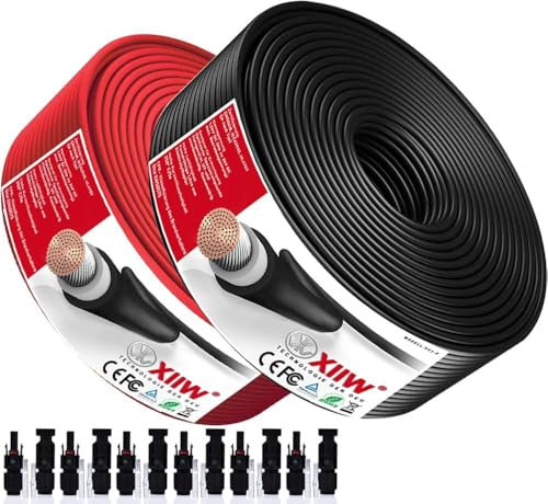 2PACK Rot+Schwarz 50+50m | 10mm² 7AWG max1800V Verlängerungskabel | inkl.Solarstecker Halogenfrei IP67 Doppelt Isolierter Qualitätsdraht Solarkabel PV-Kabel für Solarpanel Wechselrichter Laderegler