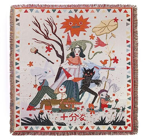 LumiSyne Baumwolle Gewebt Decke Überwurf Mit Quast Bohemian Ethno Stil Azteken Navajo Überwurfdecke Kuscheldecke Dekorative Decke Für Bett Couch Sessel Camping Wandteppich Tischdecke Teppich 160x130cm