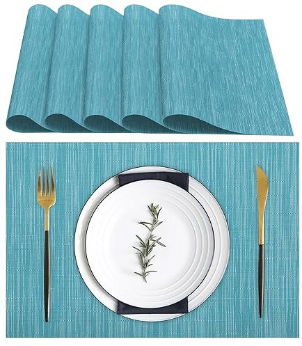 Lumaca Tischsets Abwaschbar, Set mit 6 Platzset, (70% PVC, 30% Polyester), hitzebeständig, rutschfest, für Küchentisch und Restaurants,Himmelblau