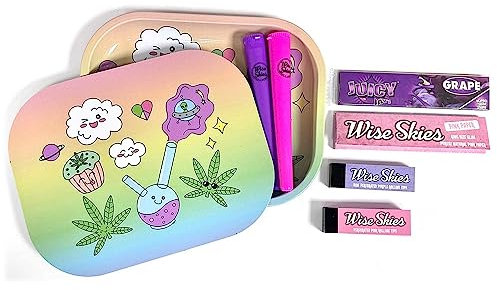 Wise Skies Cute Rolling Tray Cover Set Doob Tube Pink Rolling Papers Tips Storage Gift Set Rolling Accessories