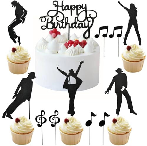 BOMJJOR 12pcs Birthday Cake Toppers Music Notes Cupcake Toppers for Music Themed Party Decorations Glitter Musical Symbols Cupcake Picks
