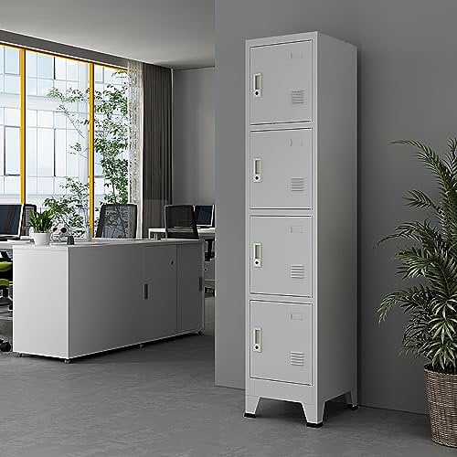 [en.casa] Casier Métallique avec 4 Portes Vérouillables Armoire de Rangement avec Clés et Porte-Étiquette Barre de Penderie Étagère Fentes d'Aération pour Bureau École Acier 180 x 38 x 45 cm Gris
