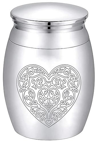 CREATCABIN Kleine Urnen Für Asche,Mini-Urnen Für Asche,Andenken,Gedenkstätte,Edelstahl,Metall,Beerdigungsurne,Bestattung Für Haustier,Mensch,Hund,Katze,1.57 x 1.18,(5) cm,Herz (Silber)