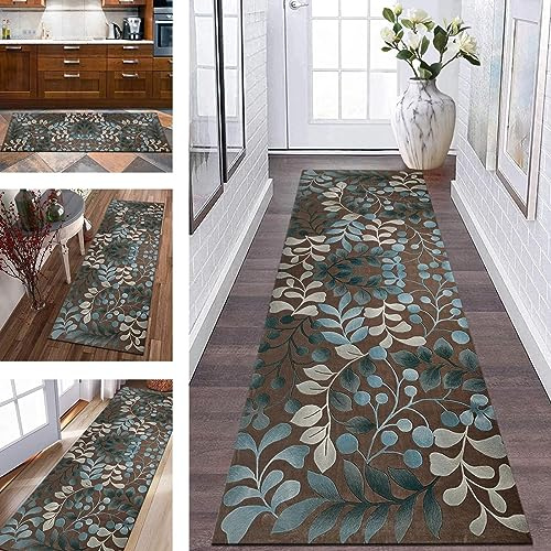 Teppich Flur Läufer Küche Lang rutschfest Küchenteppich Teppichmatten 40X150CM Küchenläufer Blumenmuster Korridor Teppichläufer Waschbar Meterware Flurläufer Wohnzimmer Schlafzimmer Breite 40-120cm