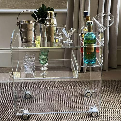 GagalU Durchsichtiger Barwagen aus Acryl, 3-stufiger Küchen-Servierwagen, Rollwagen mit Weinregal, mobiles Lagerregal für Wohnzimmer, Küche, Esszimmer, 80 x 40 x 80 cm, transpar