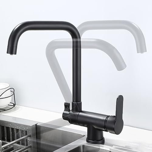 XJTNLB Grifo Abatible Fregadero Grifo Cocina Osmosis 3 Vias Grifo Giratorio Grifo de Cocina con Osmosis Abatible Mezclador de Fregadero,Negro