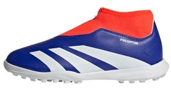 adidas Predator League Laceless J Football Boots Turf, Lucid Blue/Cloud White/Solar Red, 4.5 UK