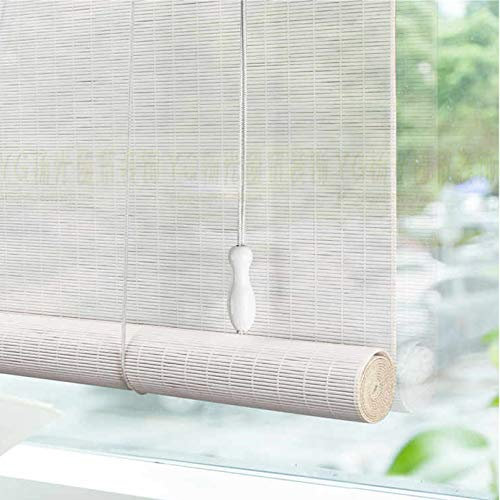 Roller blind Natural Bamboo,Roman Roller Shades,Gazebo Patio White Bamboo Roll up Window Blind with Hooks,Blackout Curtain for Tea Room Partition Office,Wide 50-140cm,Custom (W40xH80cm(16x32in))