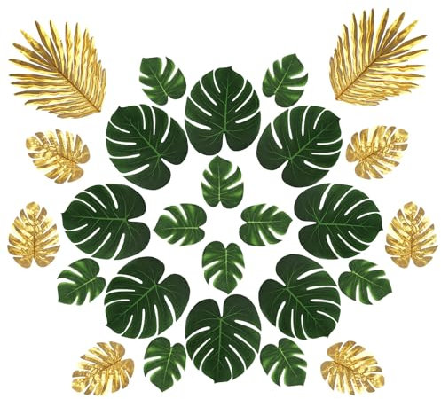 Feuilles de Palmier artificielles,Feuilles Tropicales Artificielles, Artificielles Feuilles de Monstera,Feuille de Palmier Artificielle,Fausses Feuilles De Palmier,pour Decoration Jungle,26pcs