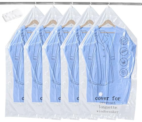 Vakuumbeutel Für Kleidung, Vacuum Bags For Clothing, Hängende Kleidersack, Vakuum Kleiderbeutel mit Haken Vakuum-Platzsparer für Aufbewahrung Kleidung (5pcs 135x70cm)