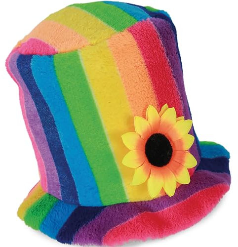 Regenbogen Zylinder Rainbow-Hut mit Sonnenblume KW 58 cm für Erwachsene Kostüm-Zubehör Fasching Karneval Pride CSD