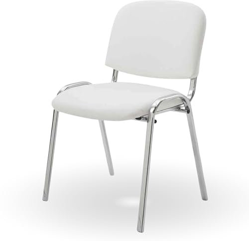 Topsit Wartezimmerstuhl, stapelbarer Besucherstuhl mit Polsterung und Kunstlederbezug, Metallgestell Bürostuhl in Chromoptik, Konferenzstuhl für Home Office, Rezeption Pausen Raum (Weiß)