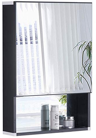 Kamnik Spiegelschränke Badezimmerraum Aluminium Badezimmerschrank Schminkspiegel mit Regal (Farbe: Schwarz, Größe: 48 x 68 cm)