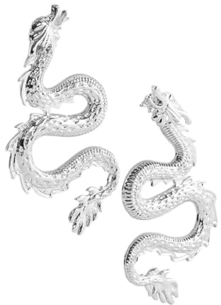 CALLARON Boucles D'oreilles Pendantes Dragon Chinois pour Femmes en Alliage de Zinc Argenté Solide et Confortables pour Soirées et Concerts 2024