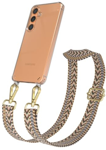 EAZY CASE Handykette - Verstellbares Taschenband kompatibel mit Galaxy S24, Schulterriemen, Handykordel mit Silikon Hülle, Umhängetasche, Braun Gold
