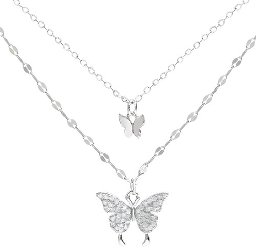 LuLiyLdJ Silber Schmetterling Kette Damen, Kette Damen Silber, Schmetterling Schmuck, Choker Silber, Butterfly Necklace Für Frauen Und Mädchen