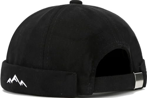 XYIYI Berg Schwarz Herren Dockermütze Brimless Hat Schädelkappe Arbeiter Matrosenmütze Gerollte Manschette Retro Beanie Mütze