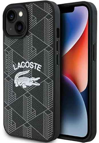 Lacoste LCHMP15SPIGK Coque pour iPhone 15/14/13 6,1 Noir Coque Rigide Monogramme Vintage Logo