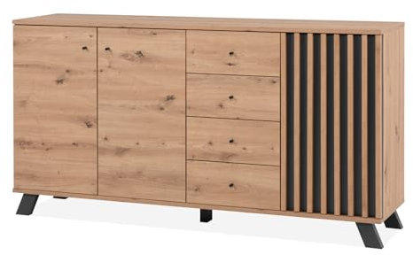 Furn.Design Kommode in Eiche Artisan und grau, Sideboard modern, 3D-Lamellen, Breite 120 cm, Madem (160 cm)