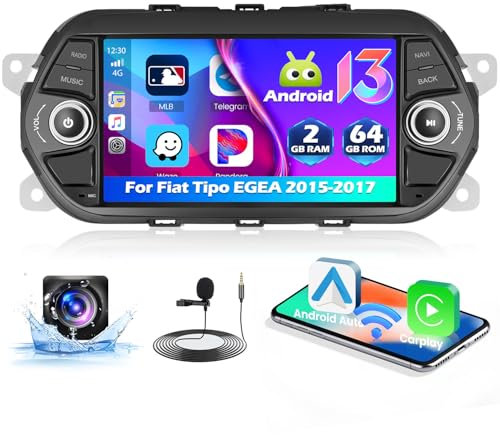 4Core+64G Android Autoradio per Fiat Tipo Fiat Egea 2015-2017: 7 Pollici Touchscreen Stereo Auto Bluetooth con Senza fili Carplay Android Auto FM/RDS Navigatore GPS WiFi SWC AHD Retrocamera