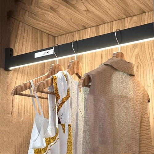 YUZDNM 40–120 cm Kleiderstange mit LED-Licht, Kleiderstange aus schwarzem Metall mit 2 Sockeln, Kleiderstange mit Infrarot-Sensor, LED-Beleuchtungsstange, Tragkraft 50 kg(1200mm)