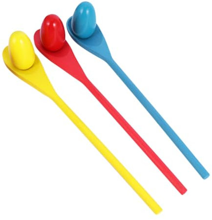 CIYODO Wooden Egg Balancing Game Set for Kids 3 Random Color Egg Spoon Race Toys Sensory Integration Training Tool for Outdoor Lawn Games Fun Relay Race Activity for Children