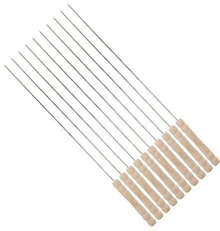 SEWOART 10 Stück runde Grillspieße aus Edelstahl mit Holzgriff wiederverwendbare BBQ-Grillspieße für Outdoor-Aktivitäten mit der Familie