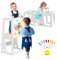BueDeHai 4 in 1 Lernturm ab 1 Jahr, Klappbare Küche Tritthocker für Kinder, Hölzerne Lernen Kleinkind Turm mit Whiteboard,2 In 1 Umwandelbarer Tisch Und Stuhl für Kinder 1,5 bis 5 Jahre alt, Bad