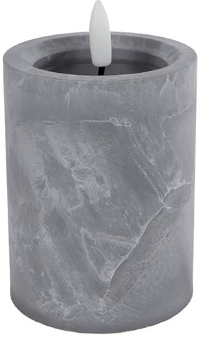 Novaliv Kleine LED Stumpenkerze Beton Optik 7,5cm ø, 10cm H, Echtwachspiegel 2 AA Batterien nötig LED Kerze mit Flackereffekt flammenlose Stumpenkerze LED Kerze schmal und klein