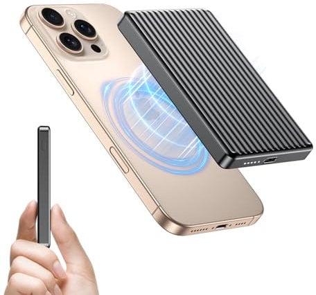 RXRBDA Magnetic Power Bank,Ultra Slim Wireless Portable Charger 10000mAh,20W PD Mag-Safe Power Bank Fast Charging,USB C in&Out Powerbank for iPhone 16/15/14/13/12 Pro Max
