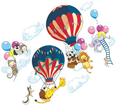 ASAKKURA 1satz Wandtattoo Heißluftballon Mit Tiermotiven Abziehbare Wandsticker Für Kinderzimmer Für Jungen Und Mädchen Selbstklebend Abnehmbar Kreative Wanddekoration Für Babyzimmer