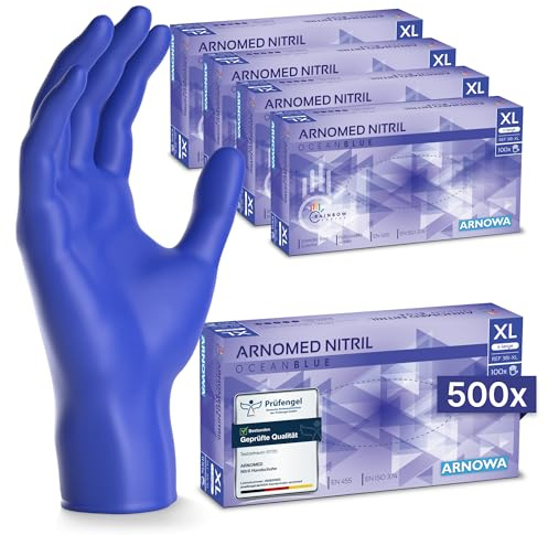 500x ARNOMED® Einweghandschuhe Dunkelblau, Nitril Handschuhe XL | Einmalhandschuhe, Nitrilhandschuhe puderfrei, Gummihandschuhe Einweg, Schutzhandschuhe, Handschuhe Nitril in S, M, L, XL