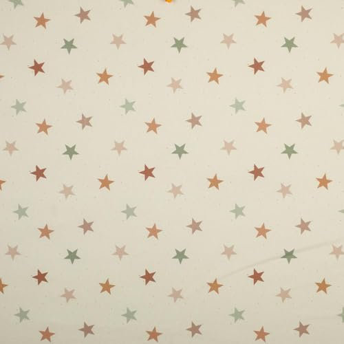 Kt KILOtela - Bedruckter Popeline-Stoff, Baumwolle, Dekoration, Kleidung, Zubehör, Basteln, Patchwork, 100 cm Länge x 140 cm Breite, Sterne, naturfarben, 1 Meter