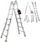 PROREGAL Sprossen-Mehrzweckleiter APOLLO 3-in-1 Aluminiumleiter 4x4 Sprossen bis zu 4m Höhe Traglast 150kg Silber, Treppenleiter Multifunktionsleiter Klappleiter Teleskopleiter Stehleiter Anlegeleiter