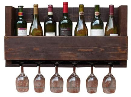 HKLJHCVA-OU Rack per Vino Portabottiglie da Parete in Legno di Pino con portabicchieri sospeso retrò Europeo - 70x33x12cm