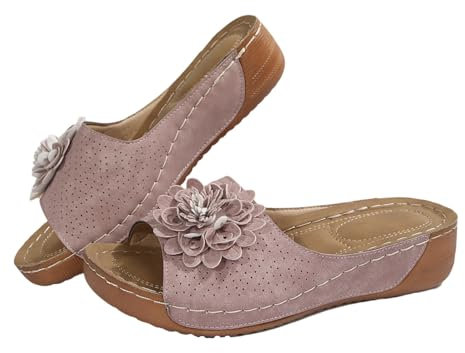 Cómodas sandalias de cuña con soporte de arco para mujer y pantuflas de flores son zapatos cómodos, pantuflas sexys para mujer, pajarita, casual, cruzado, sin cordones, para caminar, verano, sandalias