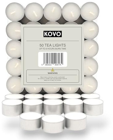 Tea Lights Candles White Unscented 50 Pack, Long-Lasting 8 Hour Burn Time | Smoke-Free Bright Flame | Ideal for Weddings, Events, Aromatherapy, Home Décor, and Emergency Use - Premium Quality