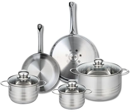 ELO 9877450 Kochgeschirr-Set, 5-teilig, 2 Bratpfannen 24 und 28 cm und 3 Kochtöpfe 14, 16 und 24 cm Elo Profi, glänzend, Edelstahl, Induktion