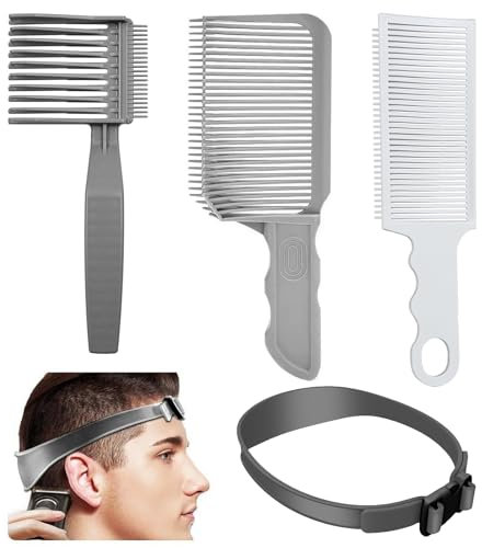 SHUOHONG 4 Pièces Peigne Degrade Homme, Peigne Cheveux, Pochoir en Silicone Incurvé, Grande V-peigne Dégradé Coupe Fourche Cheveux, Tondeuse Cheveux Dégradé, Idéal pour Les Coupes de Cheveux Soi-même