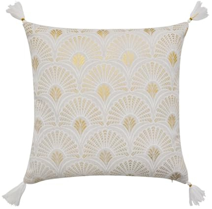MACOSA U1612720 Kissen Muschel Grau Weiß Gold Polybaumwolle 45 x 45 cm mit Reißverschluss inkl. Füllung Sofakissen modern Dekokissen Zierkissen Quasten