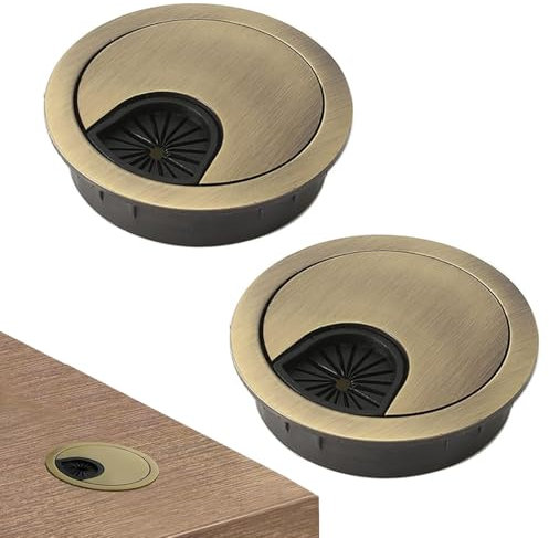 2Pcs 60mm Desk Cable Grommets, Computer Desk Metal Cable Hole, Round Cable Hole Cover for Desktop Cable Organizer(Bronze)