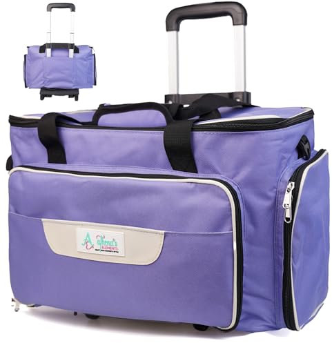 Athena's Elements Roll-Nähmaschinenkoffer mit 4 Rollen, Nähmaschinen-Tragetasche, Schwarz mit violettem Rand, abnehmbarer Rollwagen, mehrere Staufächer, Standardgröße (Nebelviolett)