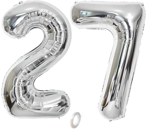 Balorise 40 Zoll Aluminium Luftballon Silber Zahl 27/72, Helium Unterstützt, Ballon Nummer 0-9, 10-100 (101cm), große Folienballons Dekoration für Geburtstagsfeier, Hochzeit, Jubiläum