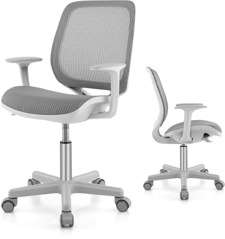 GOPLUS Schreibtischstuhl Kinder, Höhenverstellbarer Kinderdrehstuhl, Grau | Kinder Bürostuhl mit Rückenlehne & Armlehnen & Rädern, Sitzhöhe 43-55 cm, Ergonomischer Kinderstuhl für Kinder 6-15 Jahre