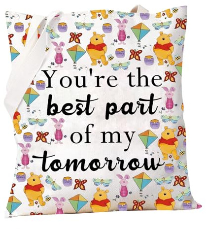 PXTIDY Pooh Bear Freundschaftstasche You're the Best Part of My Tomorrow, Cartoon-Charakter-Einkaufstasche, Freundschaftsgeschenk, beige, Medium