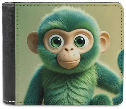 FWJZDSP Grüne Clever Monkey Herren-Geldbörse, großes Fassungsvermögen, schlankes Leder-Geldbörsen-Kartenetui mit Ausweisfenster, zweifach faltbar für den täglichen Gebrauch