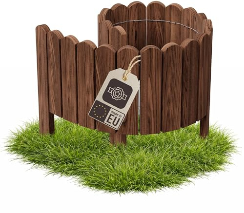 Be4Nature Recinzione Legno 100 cm, h. 40 cm, Marrone scuro – Palizzata | Altezza che separa vialetti e orto rialzato. Premontata, flessibile, 3 picchetti – impregnata senza cromo